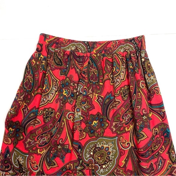 DECADE design 70s Vintage Paisley Print A-line Midi Skirt in Red - Picture 3 of 6